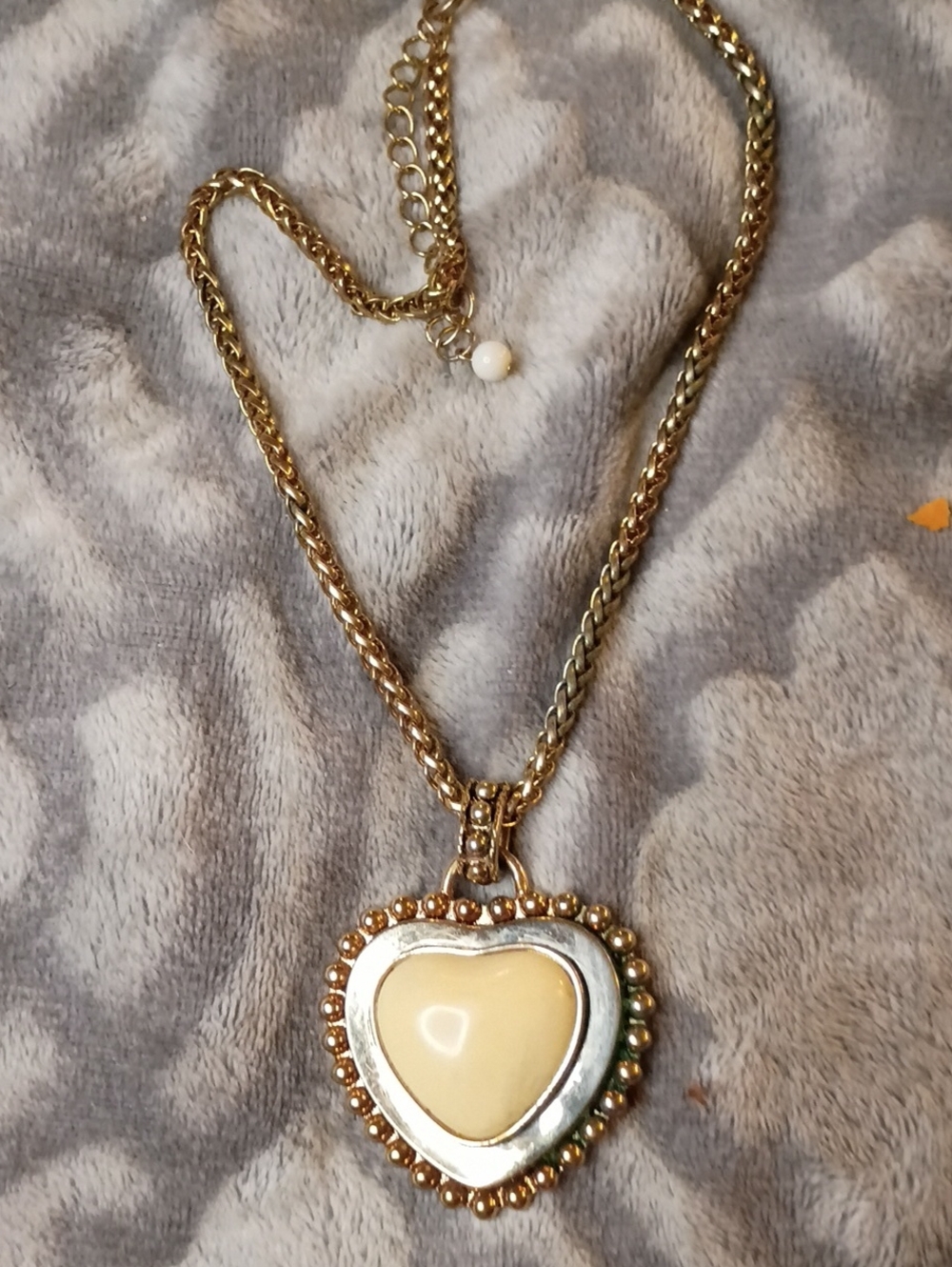 Gold-Tone Heart Pendant Necklace with Cream Enamel Center